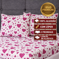￼Kit Lençol Malha Super King 100% Algodão – Estampa coração | 3 Peças