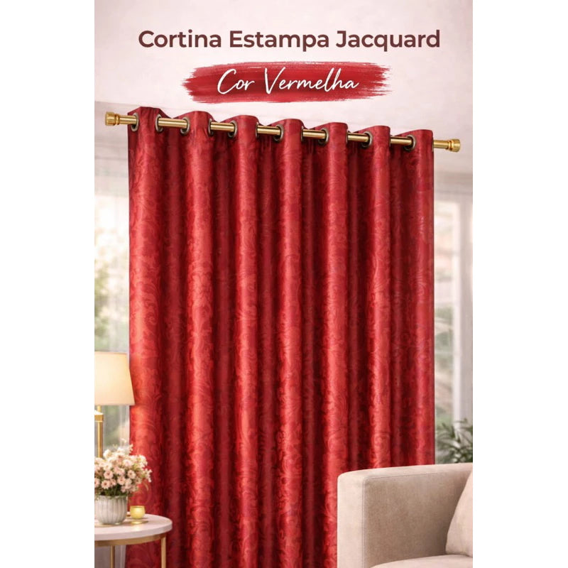 Cortina grande Estampa Jacquard vermelha luxo 3 metros (3,00 x 2,80)