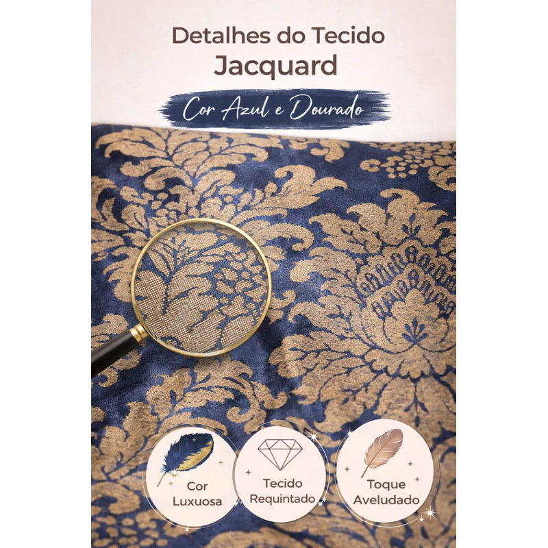 Cortina grande Estampa Jacquard Azul e Dourado luxo 3 metros (3,00 x 2,80)