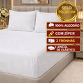 kit Lençol malha queen box casal 100% algodão com fronha branco liso  - 3 peças