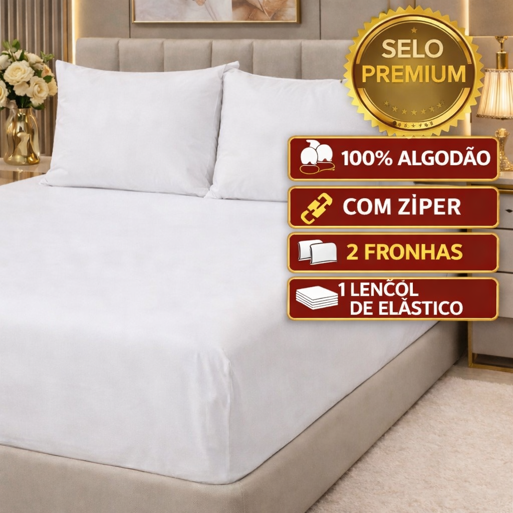 kit Lençol malha queen box casal 100% algodão com fronha branco liso  - 3 peças