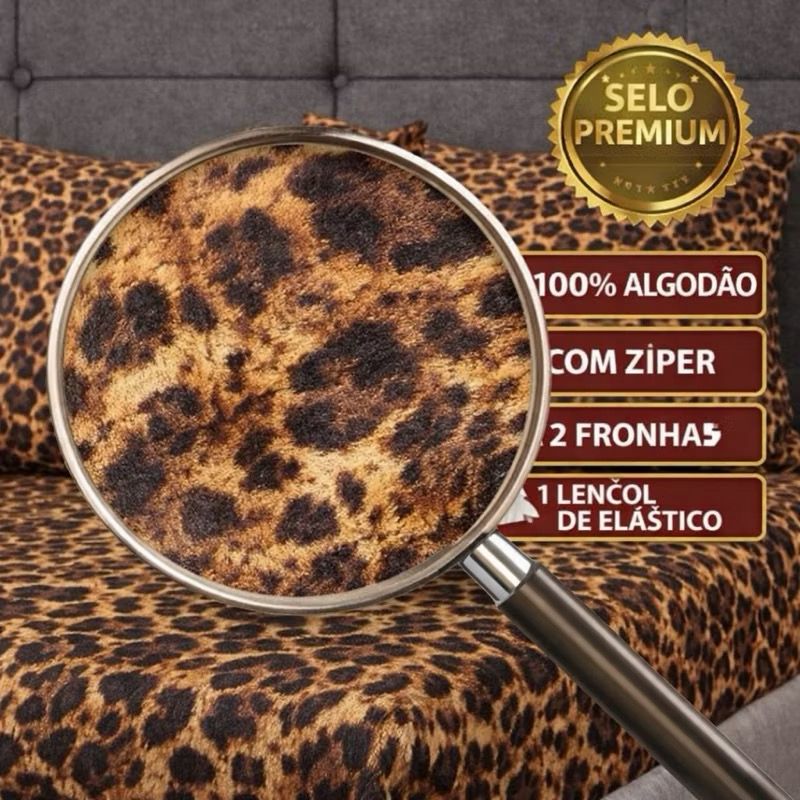 kit Lençol malha queen box casal 100% algodão com fronha oncinha - 3 peças